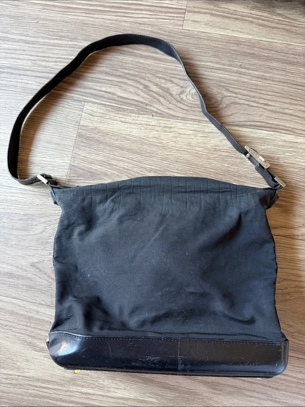 Bottega Veneta Vintage Black Nylon & Leather Shoulder Bag Made in Italy Y2K